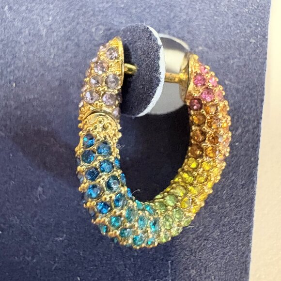 Kurt Geiger London Rainbow Crystal Hoop Earrings Gold Tone NEW - Picture 2 of 3